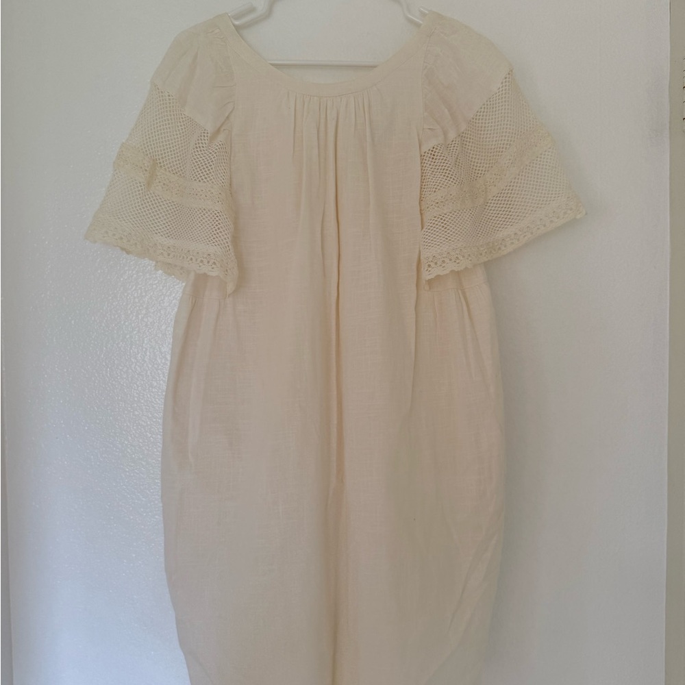 Old Navy Cream Crochet Flutter Sleeve Boho Shift Dress Small